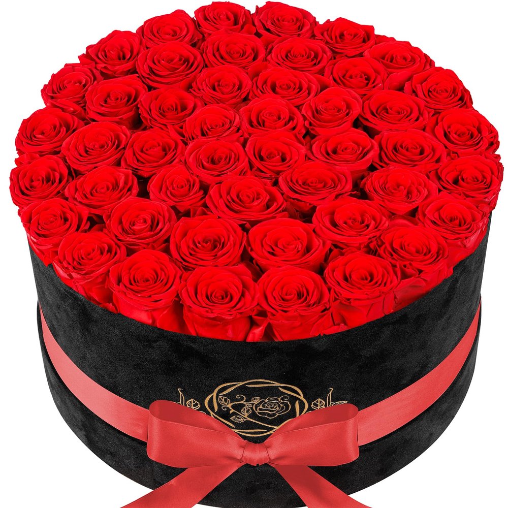 Prifroti 47 Flowers in a Luxury Suede Box, Birthday Gifts for Women, Preserved Flowers, Mothers Day Roses Gift for Mom, Red