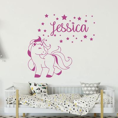 Personalied Name with Unicorn & Stars Wall Sticker Vinyl Custom Name Wall Decal for Kid Girls Child Bedroo Nursery Playroom Decoration Home Art Decor YMX89