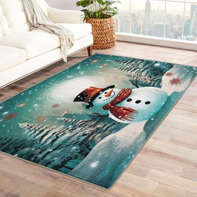 Snowman Rug 4x6 ft, Christmas Area Rug, Xmas Rugs for Living Room Bedroom, Holiday Carpet, Kids Room Decor for Boys Girls, Washable Non Slip Soft Low Pile Indoor Area Rugs