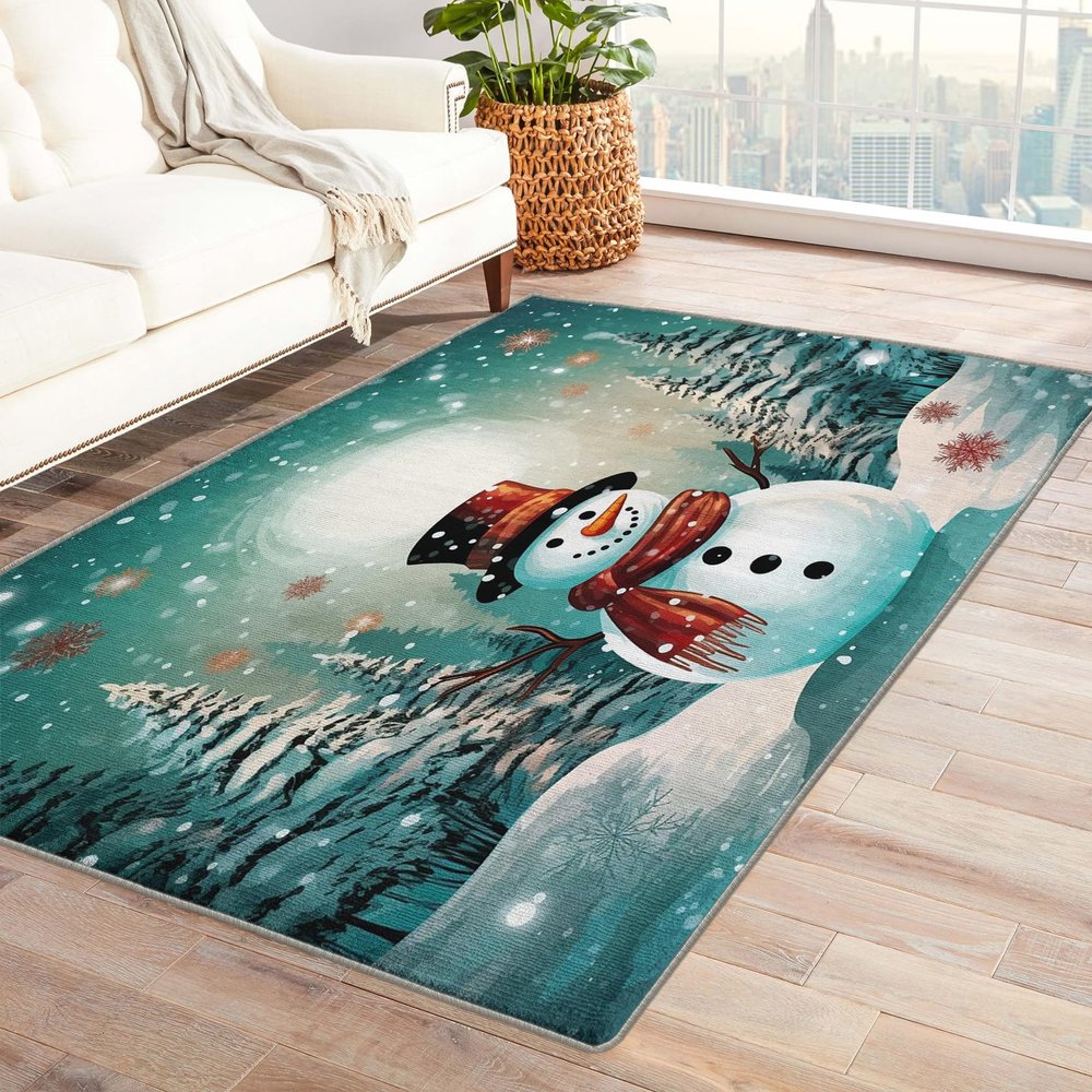 Snowman Rug 4x6 ft, Christmas Area Rug, Xmas Rugs for Living Room Bedroom, Holiday Carpet, Kids Room Decor for Boys Girls, Washable Non Slip Soft Low Pile Indoor Area Rugs