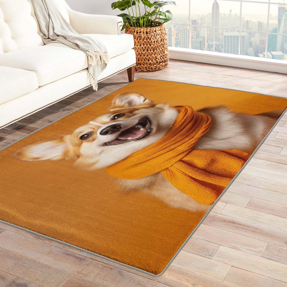 Corgi Rug 4x6 ft, Cute Dog Area Rug, Puppy Rugs for Living Room Bedroom, Dog Lover Carpet, Kids Room Decor for Boys Girls, Washable Non Slip Soft Low Pile Indoor Area Rugs