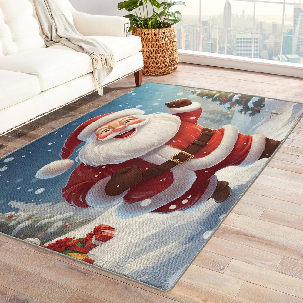 Santa Rug 2x3 ft, Christmas Area Rug, Cute Santa Claus Rugs for Entryway Living Room Bedroom, Xmas Carpet, Kids Room Decor for Boys Girls, Washable Non Slip Soft Low Pile Indoor Door Mat