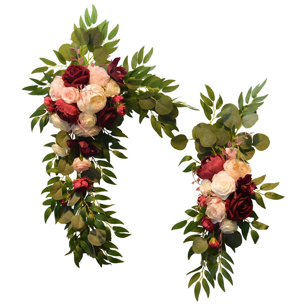 TIARTF Wedding Decor Welcome Sign Wedding Arch Flowers Swags Decorative Swags Artificial Flowers for Decoration Peony Flower Swag for Wedding Decor 2 Pcs (red)