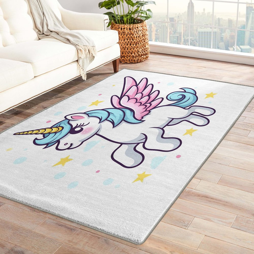 Unicorn Rug 4x6 ft, Cute Area Rug, Kawaii Rugs for Living Room Bedroom, Unicorn Carpet, Kids Room Decor for Boys Girls, Washable Non Slip Soft Low Pile Indoor Area Rugs