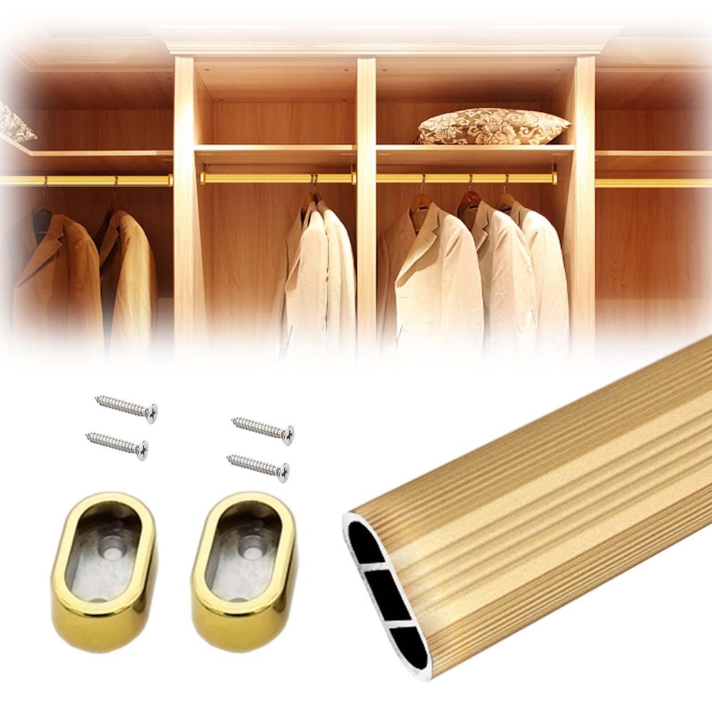 closet rods for hanging clothes Closet Rod and Brackets Set Heavy Duty Up To 58", Space Saving Oval Clothes Rod for Closet Closet Wardrobe, Clothing Store/Laundry Room Closet Pole ( Color : Gold , Siz