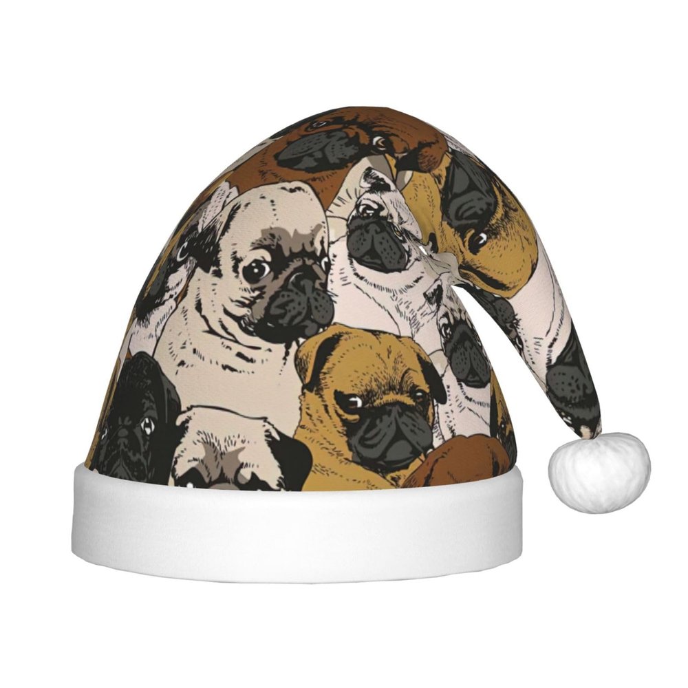 EniLsa Imagen De Pug Print,Christmas Santa Hats For Children 14.2x11 Inch Christmas Santa Hats Party Supplies