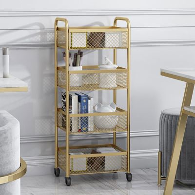 LEIYTFE Bathroom Trolley,Multi-Purpose Trolley Organizer Cart with Casters,3Tier/4 Tier Storage Shelf Metal Rolling Cart with Handle,for Kitchen Beauty Spa (Color : Golden-4Layer)