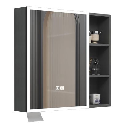 DELURA LED Lighted Bathroom Medicine Cabinet, Defogger, Dimmable, Easy to Install, Wall Mounted Mirror Cabinet (Color : Gray, Size : 60x13x68cm/24x5x26.8in)