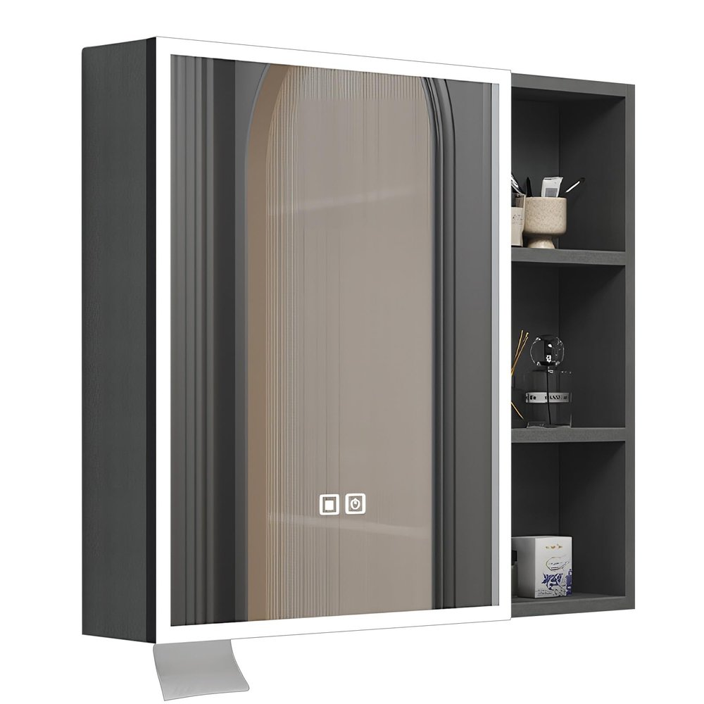 DELURA LED Lighted Bathroom Medicine Cabinet, Defogger, Dimmable, Easy to Install, Wall Mounted Mirror Cabinet (Color : Gray, Size : 60x13x68cm/24x5x26.8in)