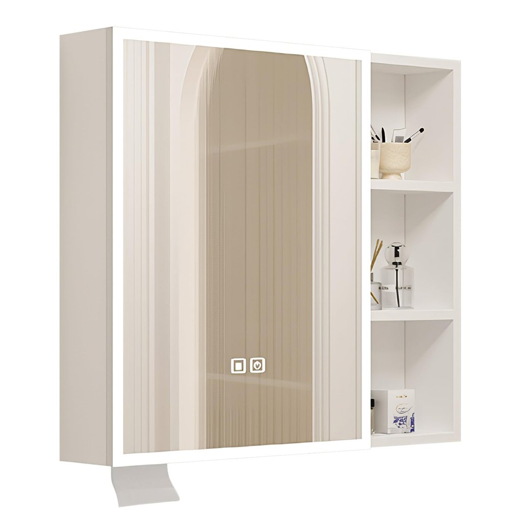 DELURA LED Lighted Bathroom Medicine Cabinet, Defogger, Dimmable, Easy to Install, Wall Mounted Mirror Cabinet (Color : White, Size : 50x13x68cm/20x5x26.8in)