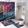 Dunmat 4Pcs Abstract Boat Shower Curtain Sets with Non-Slip Rugs, Toilet Lid Cover and U Shape Bath Mat, Starlight Ocean Landscape Anime Bathroom Sets Waterproof Shower Curtains with 12 Hooks view 1