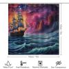 Dunmat 4Pcs Abstract Boat Shower Curtain Sets with Non-Slip Rugs, Toilet Lid Cover and U Shape Bath Mat, Starlight Ocean Landscape Anime Bathroom Sets Waterproof Shower Curtains with 12 Hooks view 2