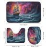 Dunmat 4Pcs Abstract Boat Shower Curtain Sets with Non-Slip Rugs, Toilet Lid Cover and U Shape Bath Mat, Starlight Ocean Landscape Anime Bathroom Sets Waterproof Shower Curtains with 12 Hooks view 3