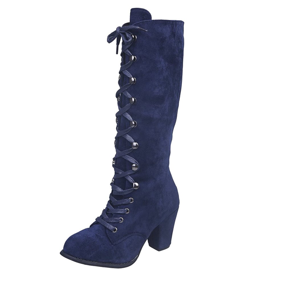 ZBYY Women's Knee High Cowboy Boots Low Heels Winter Fashion Motorcycle High Heel Boots Western Combat Mid Calf Boots