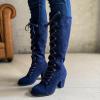 ZBYY Women's Knee High Cowboy Boots Low Heels Winter Fashion Motorcycle High Heel Boots Western Combat Mid Calf Boots view 2