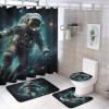 Abstract Astronaut Shower Curtain Sets for Bathroom, 4 Pieces Modern Dreamy Space Landscape Bathroom Decor Set Waterproof Shower Curtains with 12 Hooks Toilet Lid Rug and Bath Mat view 1