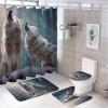 Dunmat Modern Winter Wolves Shower Curtain Sets with Rugs Toilet Lid Cover and Bath Mat Howling Snowy Animals Rustic Shower Curtains with 12 Hooks Waterproof 4 Piece Bathroom Decor Set view 1