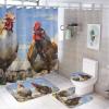 Rustic Natural Chickens Shower Curtain 4 Piece Sets with Non-Slip Rugs,Toilet Lid Cover And Bath Mat Floral Farm Colorful Animal Abstract Waterproof Shower Curtain with 12 Hooks Bathroom Set Home Deco view 1