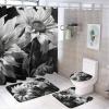 Dunmat Modern Black White Sunflowers Shower Curtain Sets for Bathroom, 4 Pieces Nature Wildflower Retro Bathroom Decor Set Waterproof Shower Curtains with 12 Hooks Toilet Lid Rug and Bath Mat view 1