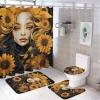 Colorful Flower Woman Shower Curtain 4 Piece Sets with Non-Slip Rugs,Toilet Lid Cover and Bath Mat Yellow Plants Modern Waterproof Shower Curtain with 12 Hooks Bathroom Set Home Decor view 1
