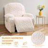 4 Pieces Recliner Chair Covers, Geometric Jacquard Plush Recliner Slipcovers, Couch Sofa Covers, Soft Fuzzy Fluffy Anti-Slip Furniture Protector for Kids Cats Dogs Elastic Bottom (Cream,1 Seat) view 4