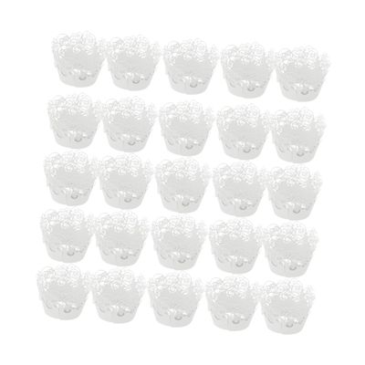 Abaodam 25pcs Lace Cupcake Wrappers Hollow Out Cake Paper Cups for Muffins Desserts Elegant White Baking Liners for Weddings Birthdays Showers Parties