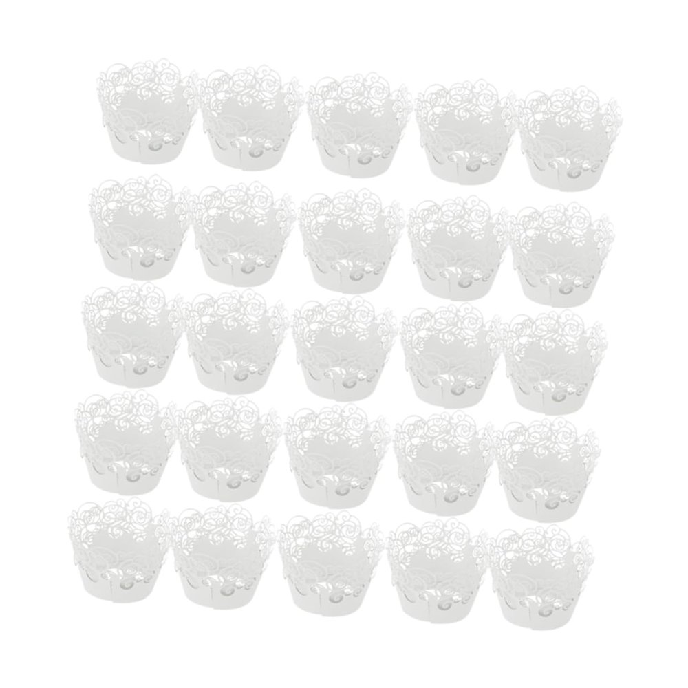 Abaodam 25pcs Lace Cupcake Wrappers Hollow Out Cake Paper Cups for Muffins Desserts Elegant White Baking Liners for Weddings Birthdays Showers Parties