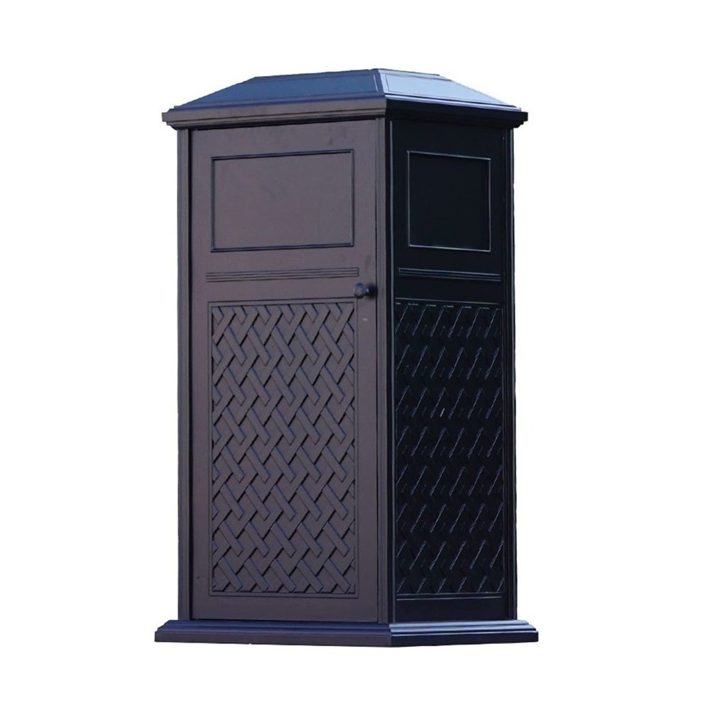 GLigeT Garbage Cans Outdoor Cast Aluminum Trash Can Durable Trash Can with Large Capacity Ashtray Outdoor Metal Trash Can with Decorative Grid Panel Outside Trash Bin
