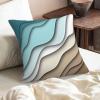 Blue Teal and Grey Boho Throw Pillow Covers 16x16 Set Of 2 Summer Outdoor Abstract Stripe Pillows Cover Mid Century Modern Decorative Pillow Case Farmhouse Cushion Cover for Home Couch Bed Sofa Decor view 4