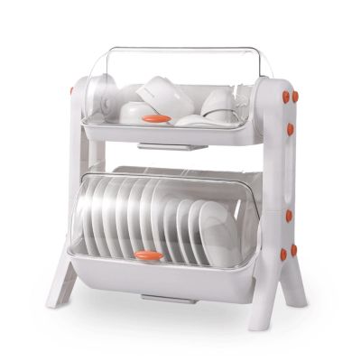 CARUTU Dish Drying Rack, 2-Tier Draining Rack for Kitchen Counter, Large Capacity Dish Organizer with Lid, for Kitchen Counter Cabinet