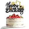 Dxsdgetue Construction Happy Birthday Cake Topper Excavator Party Cake Dessert Pick Decorations for Construction Theme Baby Shower Kids Boy Birthday Party Supplies Black Glitter view 1