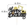 Dxsdgetue Construction Happy Birthday Cake Topper Excavator Party Cake Dessert Pick Decorations for Construction Theme Baby Shower Kids Boy Birthday Party Supplies Black Glitter view 2