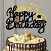 Dxsdgetue Construction Happy Birthday Cake Topper Excavator Party Cake Dessert Pick Decorations for Construction Theme Baby Shower Kids Boy Birthday Party Supplies Black Glitter view 4