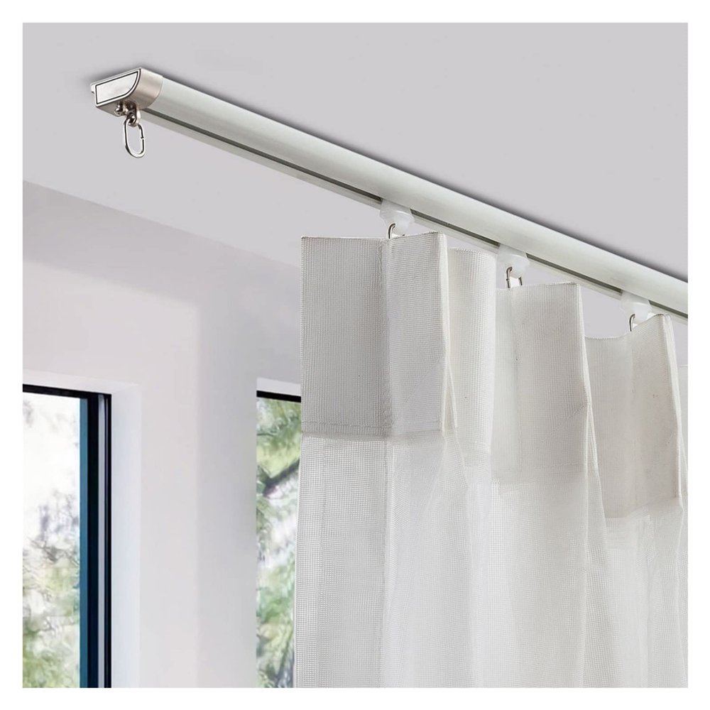 Room Divider Ceiling Track System Shower Curtain White Curtain Track System with Hook, Thin Single Window Rail for Bay Windows/Wall/Doorway, Waterproof Shower Room Divider Rods ( Color : Ceiling Mount
