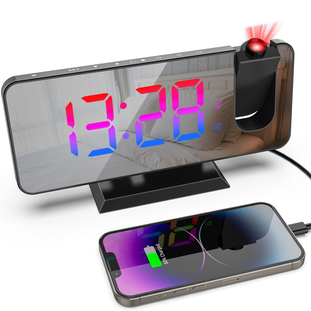 321Wasay Digital Alarm Clock With Projection on Ceiling for Bedroom - Projector Clock That Projects Time