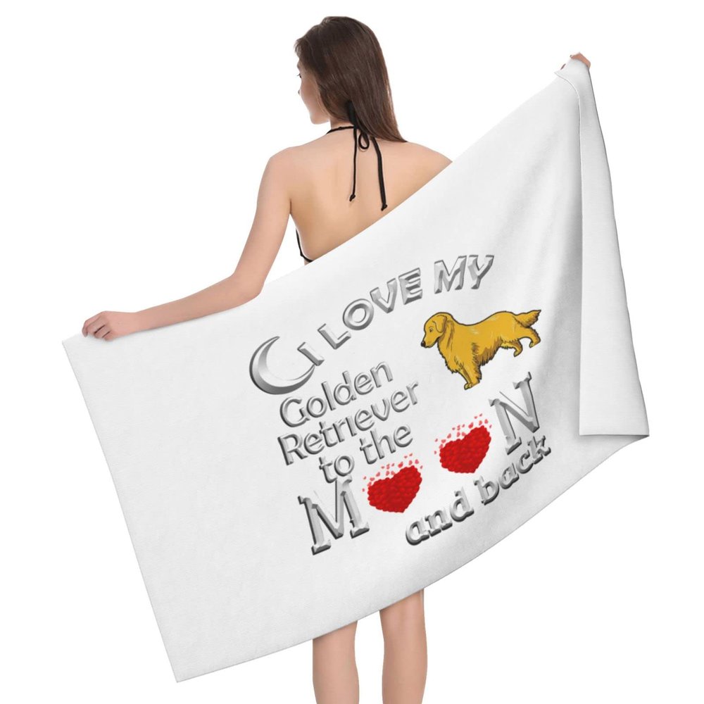 Byoblu Love Golden Retriever Beach Towel Absorbent Bathroom Towels Beach Towels Oversized Super 32x52 Inch