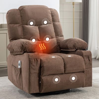 Massage Rocker Recliner Chair Rocking Chairs for Adults Oversized with 2 Cup Holders, USB Charge Port Soft Features a Manual Massage and Heat.(A+B) Brown