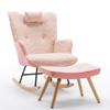 35.5 inch Rocking Chair, Soft Houndstooth Fabric Leather Fabric Rocking Chair for Nursery, Comfy Wingback Glider Rocker with Safe Solid Wood Base for Living Room Bedroom Balcony (Pink) view 1