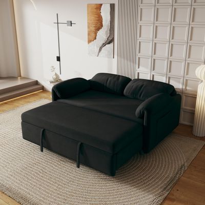 54 inch Velvet Sofa Sofa Bed Dual Purpose Living Room Retractable Bed Black Sofa