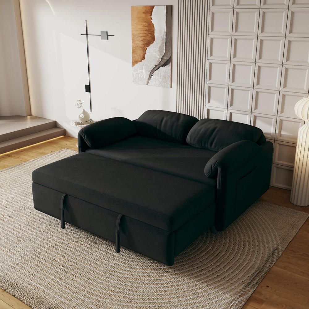 54 inch Velvet Sofa Sofa Bed Dual Purpose Living Room Retractable Bed Black Sofa