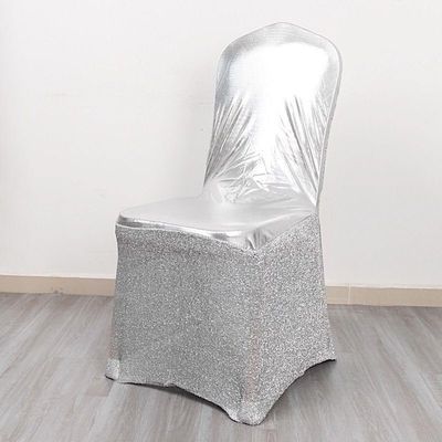 Balsa Circle Metallic Silver Tinsel Spandex Stretchable Banquet Chair Cover Sash Band Buckle Party Events Reception Home Decorations Supplies