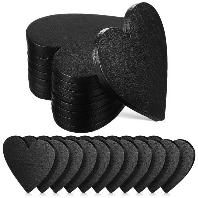 20Pcs Heart-Shaped Wooden Chalkboard Discs Wooden Hearts for Crafts Wedding Table Decoration DIY Message Tags Party Favors