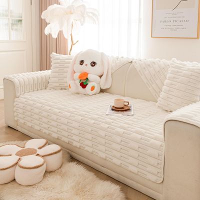 Thick Rabbit Plush Sofa Cover, 1 2 3 Seater Funnyfuzzy Couch Cover, Non Slip Sofa Cushion Covers, Super Soft Sofa Slipcover Furniture Protector Pet Mat Bed Couch Cover ( Color : White , Size : 70*180c