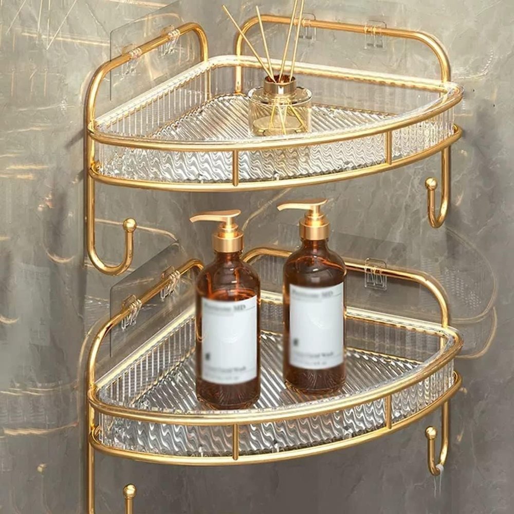 VENBER Shower Shelf No Drilling Corner Acrylic Shower Basket Corner, 2 Pack Shower Shelf Hanging for Tile Walls, Wall Mounted Transparent Shower Shelves for The Shower & Kitchen,C