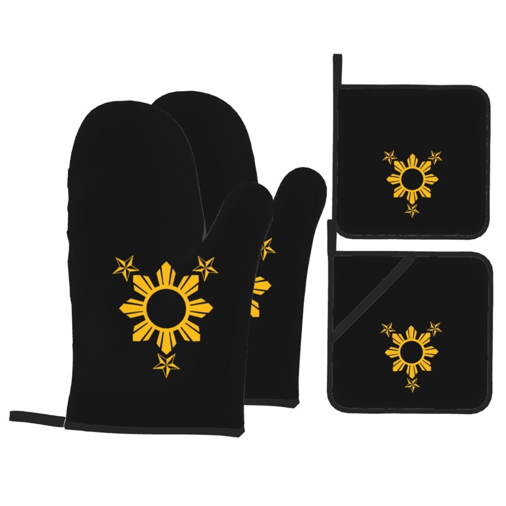 3 Stars and Sun Filipino Philippines Flag Premium Heat Resistant Oven Mitts Pot Holders Baking 4-Piece Set