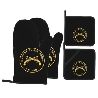 Rqwaaed US Army Military Police Corps Premium Heat Resistant Oven Mitts Pot Holders Baking 4-Piece Set