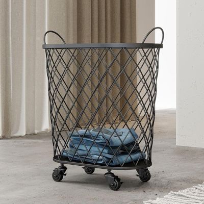 Iron Scandinavian Dirty Clothes Basket, Bathroom Laundry Basket, Clothes and Toys Storage Blue, Dirty Clothes Storage Frame