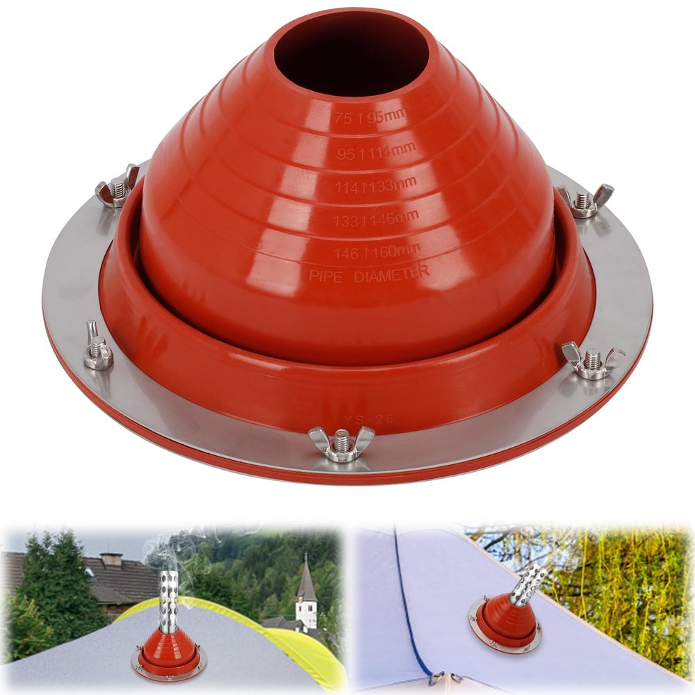 ikare Stove Jack Kit for Tent - 3 to 6 1/4inch Silicone High Temperature Resistant Chimney Duct Sealing Kit for Stove, Yurt, Frontier, Compatible with Triple Wall Pipe Sections