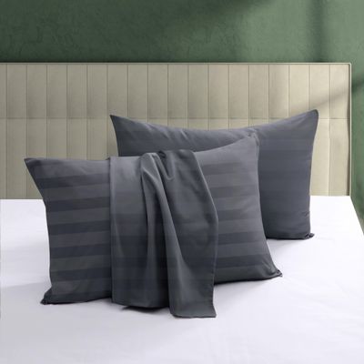 100% Egyptian Cotton Pillow Protectors Set of 2, 600 Thread Count King Size Bed Pillow Cases with Zipper, Sateen Weave Cooling Pillow Cover Quiet and Breathable Easy Care (2PCS, Striped Dark Grey)