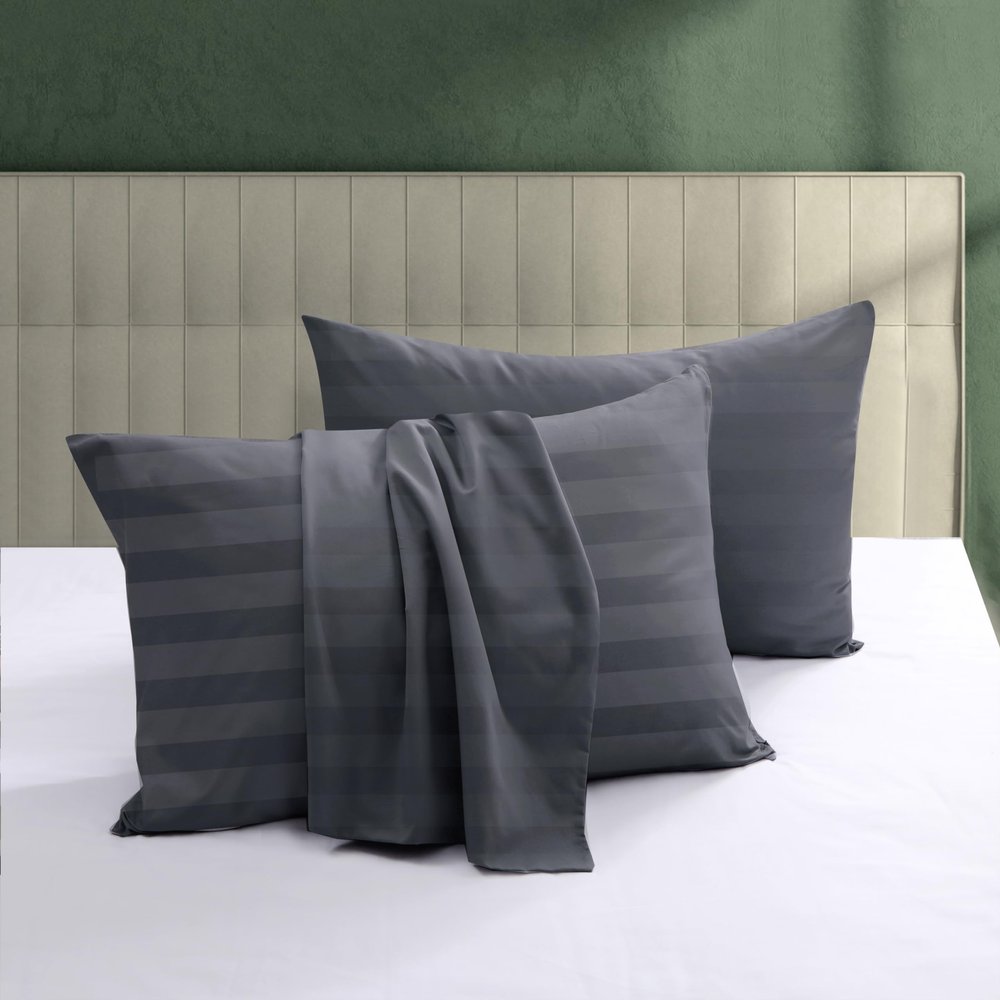 100% Egyptian Cotton Pillow Protectors Set of 2, 600 Thread Count King Size Bed Pillow Cases with Zipper, Sateen Weave Cooling Pillow Cover Quiet and Breathable Easy Care (2PCS, Striped Dark Grey)